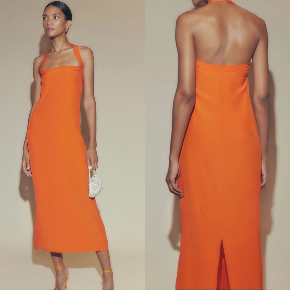 NWT Reformation Alli Silk Dress Citrus Orange Halter Size 12